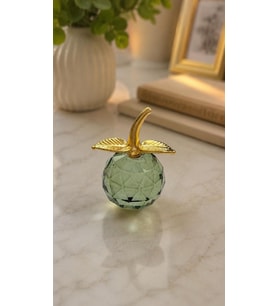 Kristal Cam Elma Biblo Orta Boy Yeşil Gold Detaylı Modern Dekoratif Masa Üstü Süsü 8 x 6