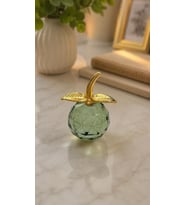 Kristal Cam Elma Biblo Orta Boy Yeşil Gold Detaylı Modern Dekoratif Masa Üstü Süsü 8 x 6