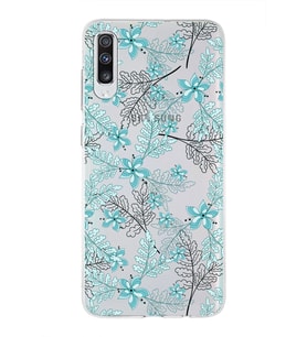 Samsung Galaxy A70s  Uyumlu Kapak Floral Su Yeşili Tasarımlı Şeffaf Silikon Kılıf