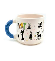 Cat Love Baskılı Mavi Kulplu Boncuk Kupa