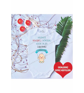 Unisex Bebek Baskılı Dayımın Yakışıklı Yeğeniyim %100 Pamuklu Çıtçıtlı Body Zıbın