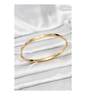 Mey İthalat® 316L Çelik Gold Renk Zirkon Taşlı 65 mm İnce Kadın Kelepçe Bileklik