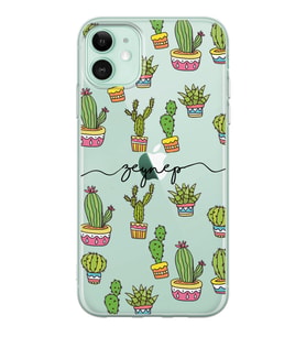 Cacti Tasarımlı Şeffaf Telefon Kılıfı (Tüm Modeller Mevcuttur)