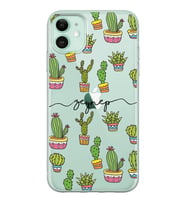 Cacti Tasarımlı Şeffaf Telefon Kılıfı (Tüm Modeller Mevcuttur)