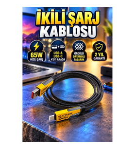 65W Hızlı Şarj Destekli 4’ü 1 Arada Örgülü Metal Uçlu USB-C ve USB-A Kablo