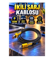 65W Hızlı Şarj Destekli 4’ü 1 Arada Örgülü Metal Uçlu USB-C ve USB-A Kablo