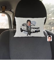 BK Gift Kişiye Özel Plakalı Erkek Nissan Qashqai Karikatürlü Dikdörtgen Araç Koltuk Yastığı-1