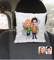 BK Gift Kişiye Özel Sevgililer Karikatürlü Kare Araç Koltuk Yastığı-110