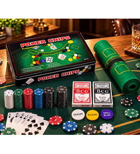300 Chipli Profesyonel Poker Seti Metal Kutulu 2 Deste İskambil Kağıtlı