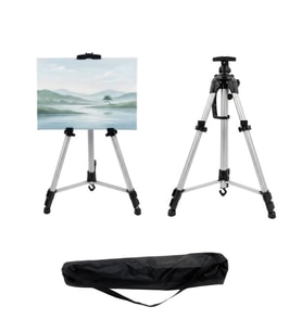 Temel Katlanabilir Alüminyum Tripod Şövale - Kollu Yükseklik Ayarlı, Su Terazili, Pusulalı, Gümüş