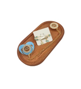 Isimli Mavi Renkli Taşlı Silikon Damaklı Bebek Emzik Zinciri Ve Yaka Iğne Seti (0-6 AY) - 0164