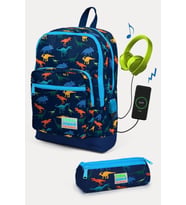Coral High CoCoral High Kids Lacivert Dinazor Desenli USB'li 2'li Okul Çanta Seti - Erkek Çocuk