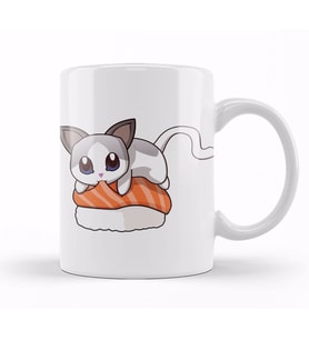 White Cat Salmon Sushi Kupa Bardak Porselen