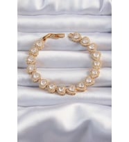 Pirinç Vip Seri Gold Renk Zirkon Taşlı Kalp Model Bileklik TJ-BB6316