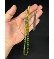 TOZ KEHRİBAR TESBİH YEŞİL-MAVİ RENKLİ ARPA KESİM 12MMX8MM T-665 (Çok Renkli)