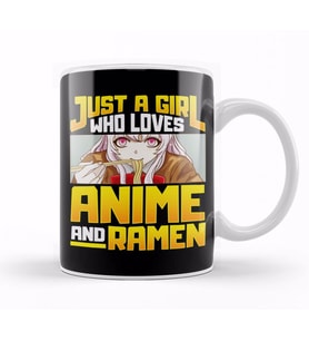 Just A Girl Who Loves Anime And Ramen Funny Foodie Kupa Bardak Porselen