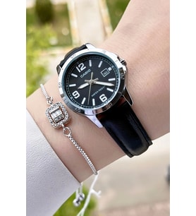 Casio CSISTE24 Kasası Gümüş Kordonu Siyah Renk Hediye Paketli Kadın Kol Saati ve Bileklik