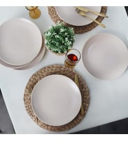 Kumlu Krem Rölyefli Servis Tabağı 27 Cm 6 Adet Q32