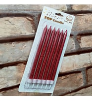 RED BIRTHDAY CANDLE VIP UZUN PARLAK METALİK SİMLİ KIRMIZI PASTA MUMU 6 ADET KIRMIZI DOĞUM GÜNÜ MUMU