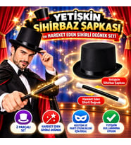 Yetişkin Sihirbaz Şapkası ve Hareket Eden Sihirli Değnek Seti