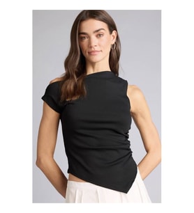 Defacto Slım Fıt Tek Omuzlu Ribana Siyah Kadın T-Shirt F2453AX/BK81
