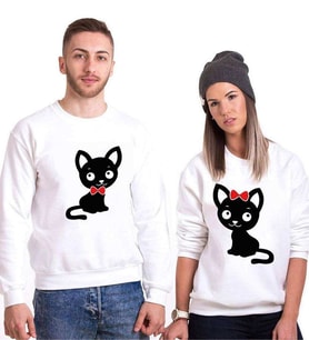 Tshirthane Tatlı Kedicik Sevgili Kombinleri Sweatshirt Kombini (Tek Ürün Fiyatıdır.)