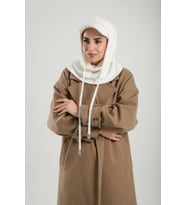 Krem Bağcıklı Peluş Salaş Şapkalı Balaklava Boyunluklu Bere Jakar Düz 2332_40