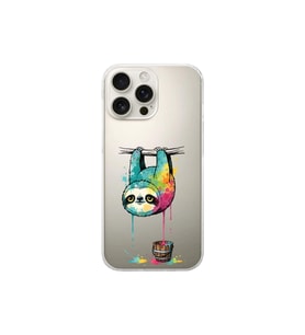 iPhone 16 Pro ile Uyumlu Splash Tembel Hayvan Tasarımlı Şeffaf Silikon Kılıf