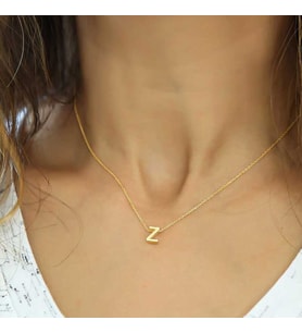 925 Ayar Gümüş 3 Boyutlu Z Harf Gold Kadın Gümüş Kolye