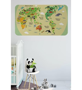 Eğitici Dünya Haritası Dünya Atlası Çocuk Ve Bebek Odası Duvar Sticker-60x105-3773