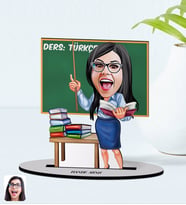 BK Gift Kişiye Özel Kadın Türkçe Öğretmeni Karikatürlü Ahşap Biblo Model-1 (Beyaz)