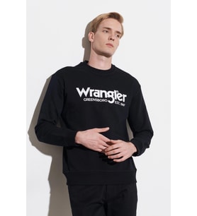 W212025001 Wrangler Erkek Regular Fit Normal Kesim %100 Pamuk Sıfır Yaka Sweatshirt Siyah
