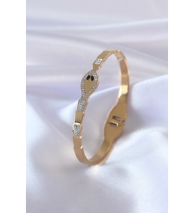 316L Çelik Gold Renk Yılan Model Zirkon Taş Detay Kadın Kelepçe TJ-BB5054