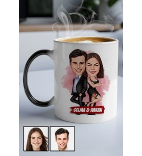 Sevgiliye İlginç Hediye Davete Hazırız Karikatürlü Sihirli Kupa Bardak