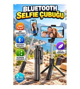 360° Döner Başlıklı Bluetooth Selfie Çubuğu – Kablosuz, Teleskopik ve Hafif