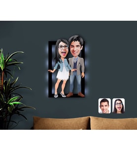 BK Gift Kişiye Özel Sevgililer Karikatürlü 3D Led Işıklı Ahşap Tablo-81