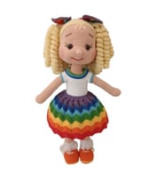 Gökkuşağı Kıvırcık Sarı Saçlı Turuncu Ayakkabılı Karnaval Bebek Amigurumi Organik Oyuncak
