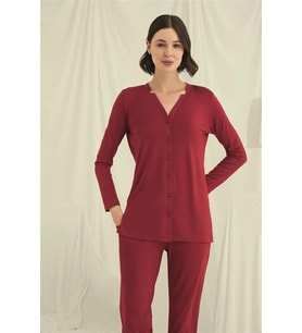 Amora Secret Uzun Kollu Boydan Düğmeli V Yaka Pijama Takımı