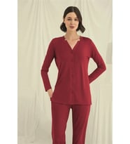 Amora Secret Uzun Kollu Boydan Düğmeli V Yaka Pijama Takımı
