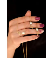 925 Ayar Gümüş Gold Kaplama Özel Tasarım Beyaz Opal Kolye Ve Lale Küpe Set