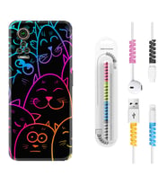 General Mobile GM 21 Pro GM 22 Pro Plus Kılıf Kablo Koruma Spiral Silikon Neon Cats 1790