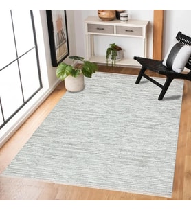 Gri Halı Ekru Çizgili Modern Stil Kaymaz Tabanlı Şık Salon Halısı Koridor İskandinav