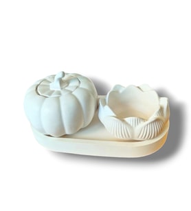 Dekoratif Bal Kabağı ve Lotus Mumluk Seti