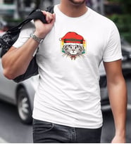 BK Gift Kedi Tasarımlı Beyaz T-Shirt-1
