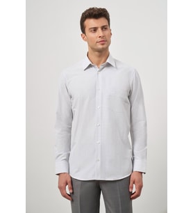 Beyaz Uzun Kol Kareli Desen Bez Ayağı Sert Yaka Cepli Pamuklu Classic Comfort Fit Gömlek 1004245159
