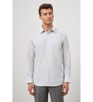 Beyaz Uzun Kol Kareli Desen Bez Ayağı Sert Yaka Cepli Pamuklu Classic Comfort Fit Gömlek 1004245159