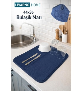 AKSU Livarno Mikrofiber Bulaşık Altlığı Kurutma Matı Katlanabilir Çift Yüzey Germany 44X36 Cm. Lacivert