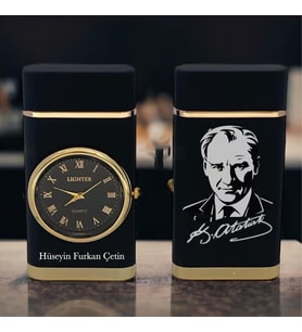 İsme Özel Mustafa Kemal Atatürk İmzası Logolu Turbo Jet Işıklı Saatli Çakmak