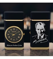 İsme Özel Mustafa Kemal Atatürk İmzası Logolu Turbo Jet Işıklı Saatli Çakmak