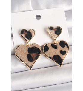 Pirinç Gold Renk Sallantı Leopar Kalp Model Kadın Küpe 5886 - 1OL4540-9565